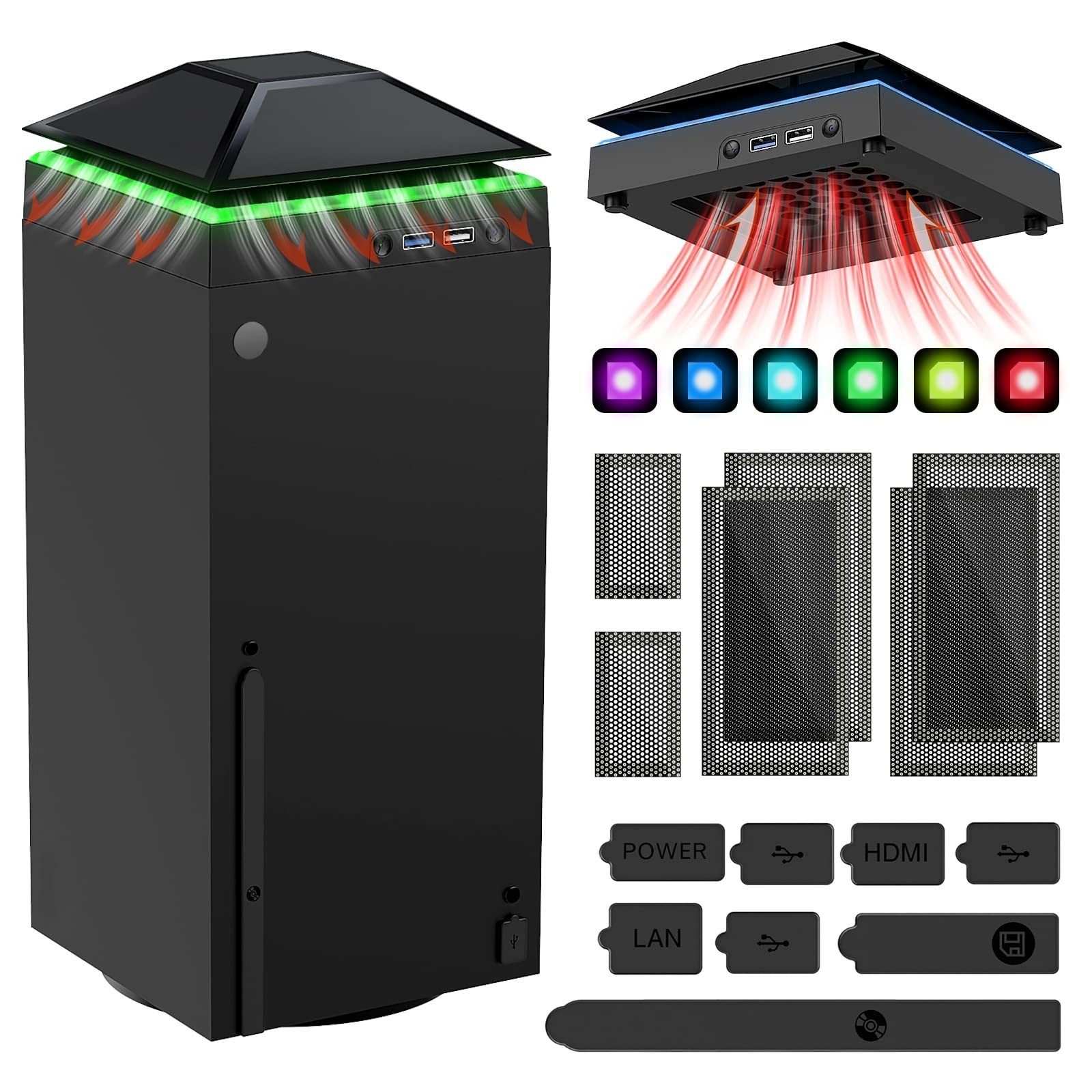 Cooling Fan for Xbox Series X - Dust Proof, Colorful Light Strip, Low Noise, 3 G