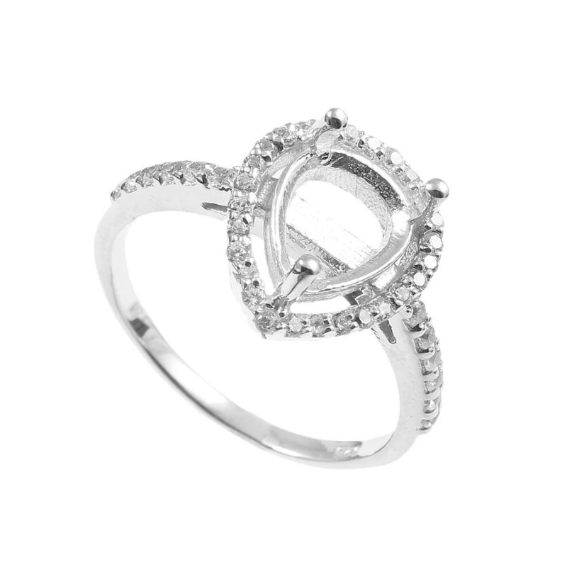 Semi Mount Ring Stone Setting Size 10X7 MM Pear Shape 925 Sterling Silver Ring