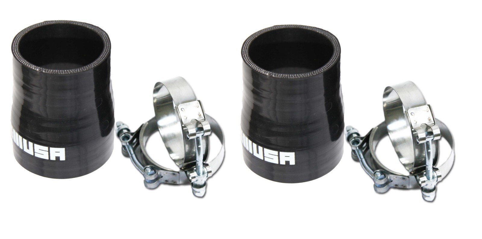 4 PLY Reinforced BLACK 2xStraight Silicone Hose 2.25" to 2.75" IDw/4xSS T Clamps