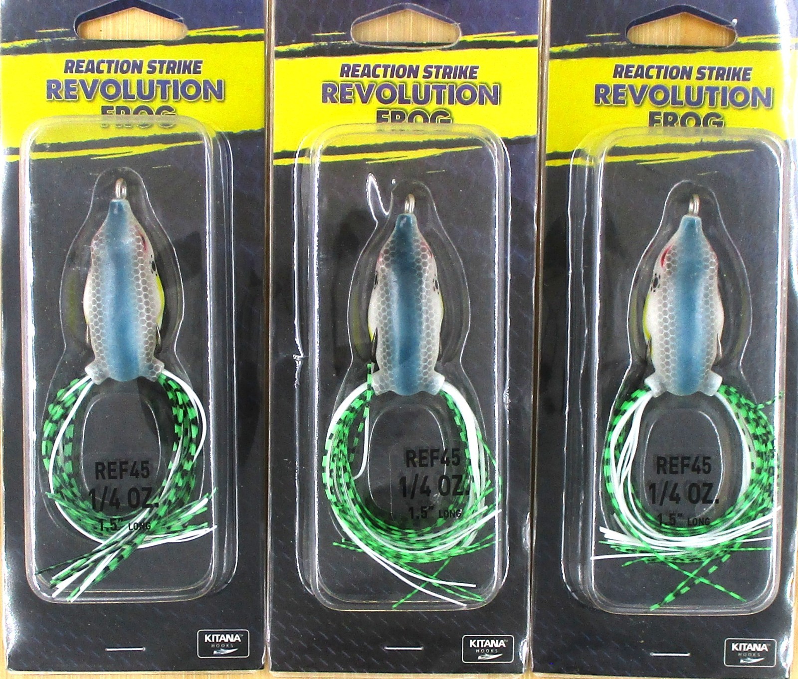 (3) Reaction Strike Topwater 1 1/2" Revolution Frog 1/4 Oz Sexy Brand New
