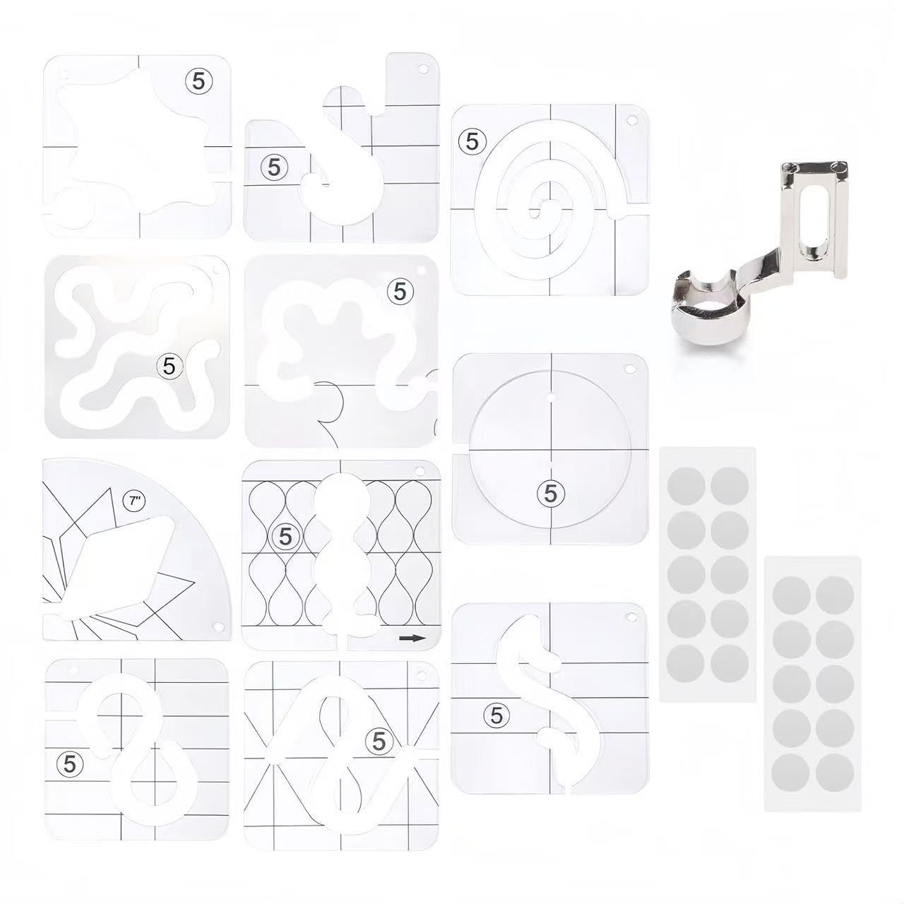 14 PCS Free Motion Quilting Kit 11 Templates High Shank Presser Foot