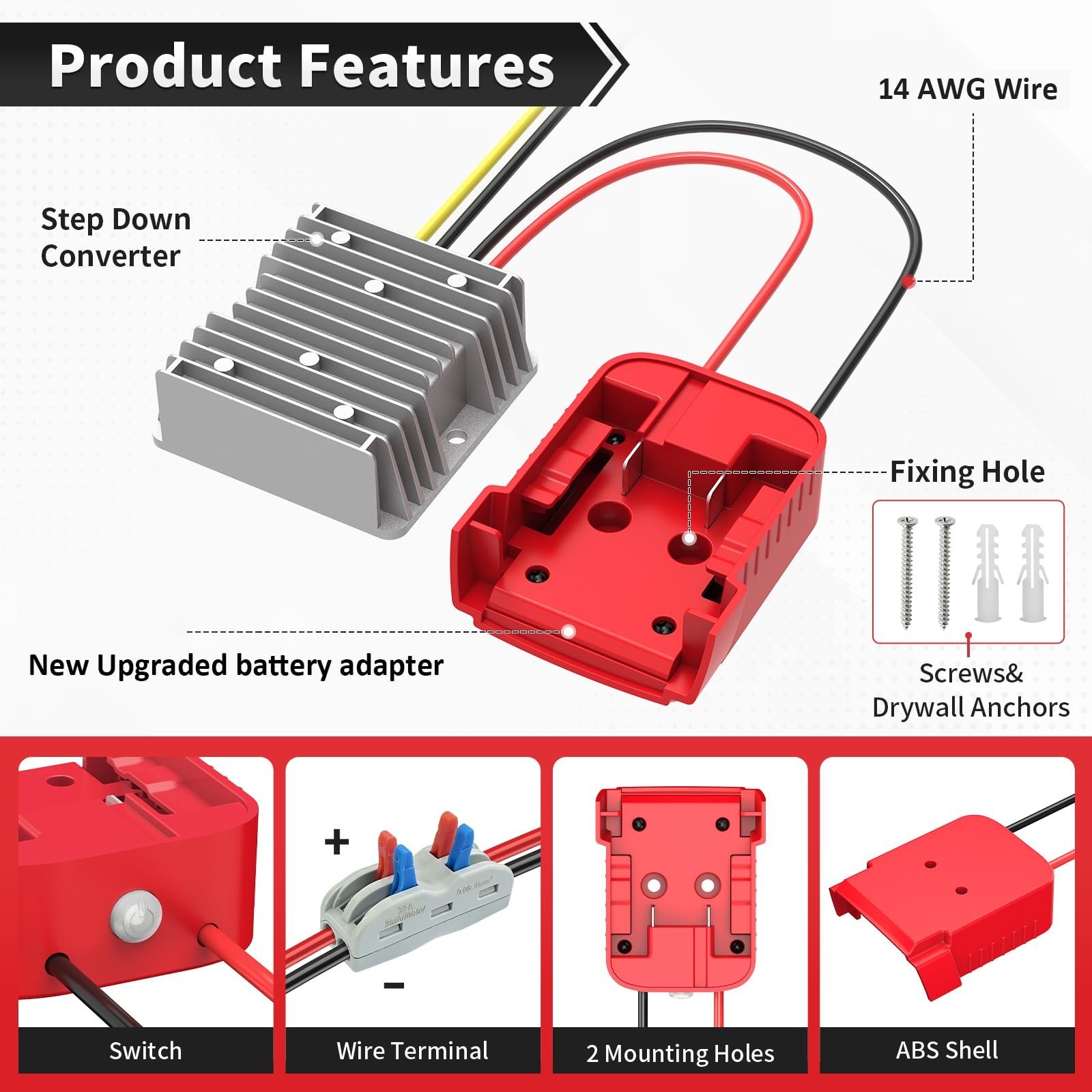 18V to 12V Step-Down Converter Compatible with Milwaukee 18V Battery Adapter