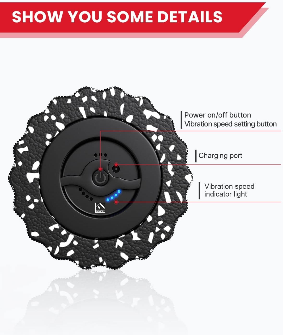 FITINDEX Vibrating Foam Roller, suitable for deep muscle tissue, black.