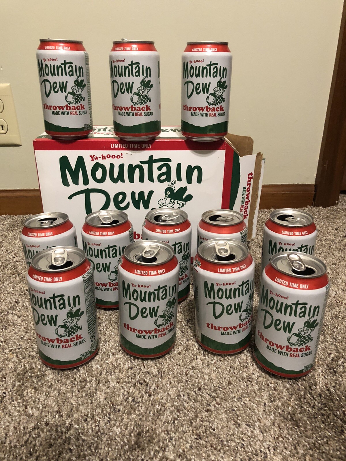 Mountain Dew Throwback Hillbilly Real Sugar 12 Pack Box W/Empty Cans 2011 Exp
