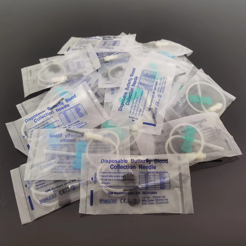 Veterinary Butterfly Shaped 21/22/23/25g Winged Collection Needle,  (50-100PCS)