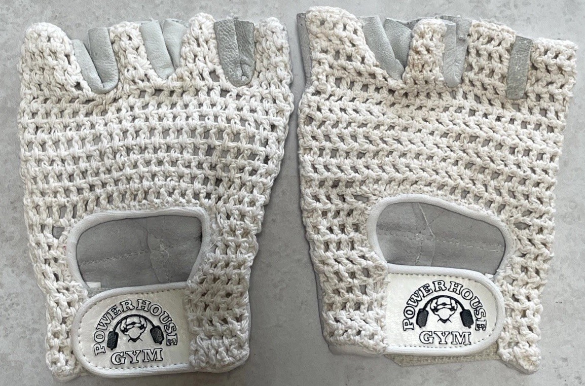 VINTAGE POWERHOUSE GYM WEIGHT LIFTING WORKOUT GLOVES KNIT LEATHER PALMS SZ L