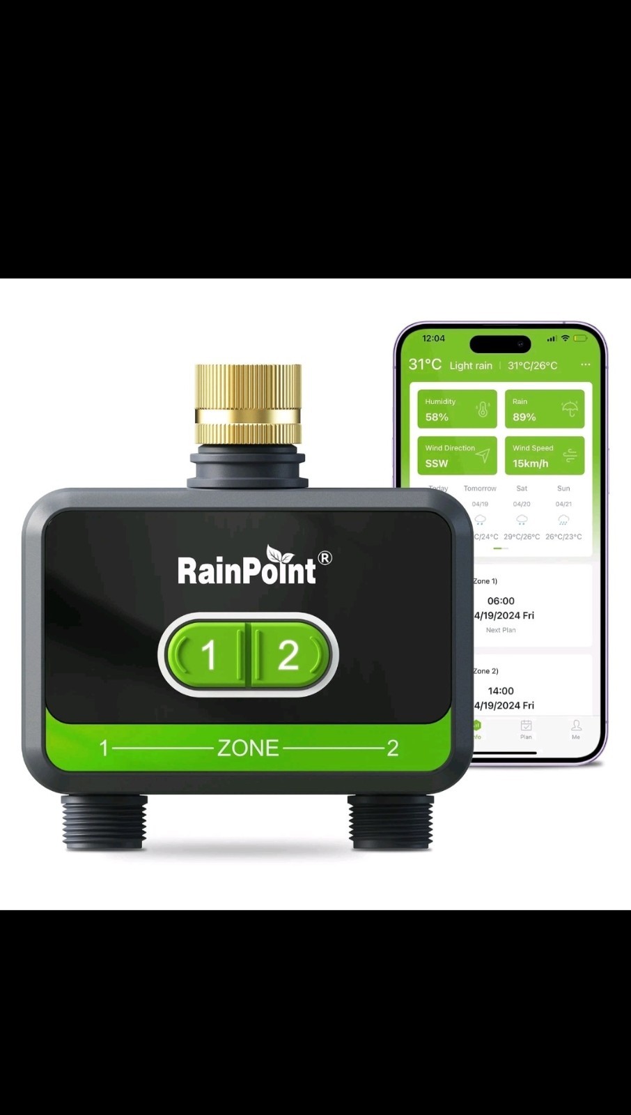 RainPoint Smart Bluetooth Hose Timer, 2 Outlet Watering Controller, App Control,