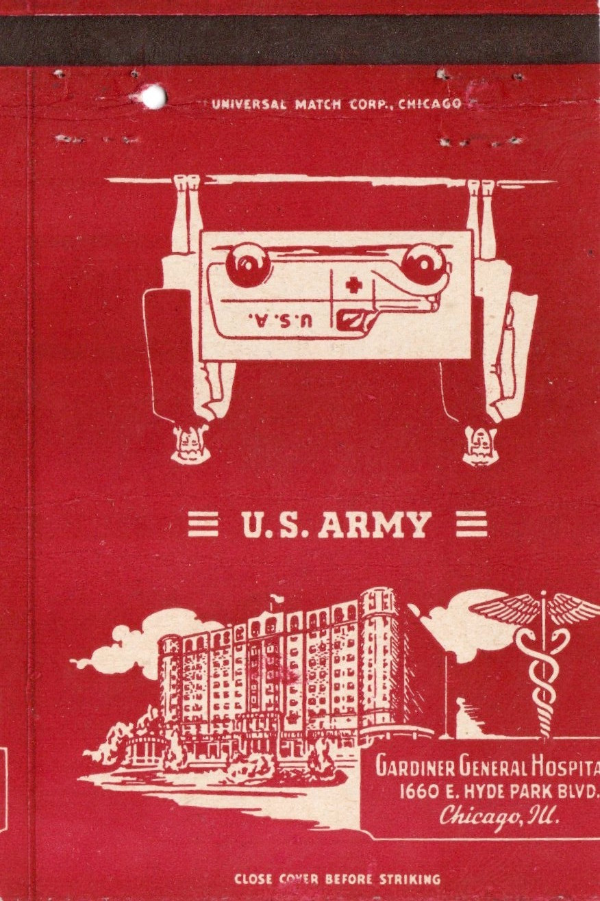 Vintage Matchcover  US ARMY Gardiner General Hosital Chicago ILL