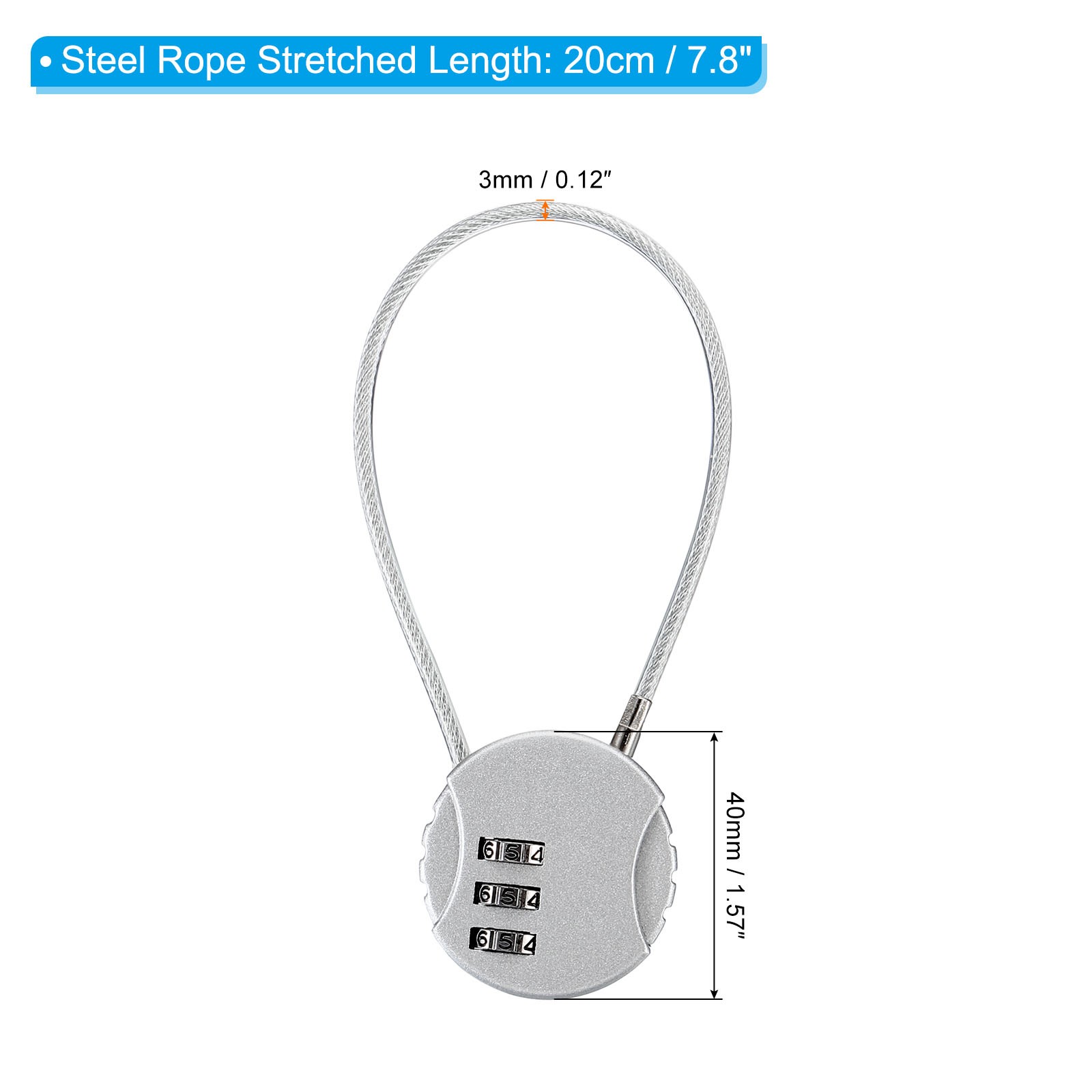 Small Combination Block 7.8", 2pcs 3 Digit Luggage Lock, Silver Tone