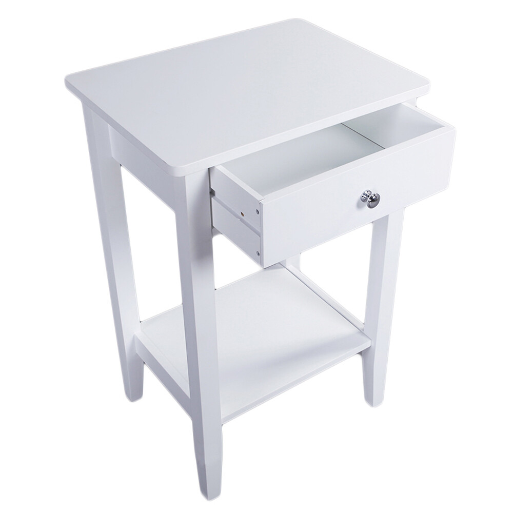AUTOFOREVER White Paint Pull Ring Handle Single Drawer Bedside Table