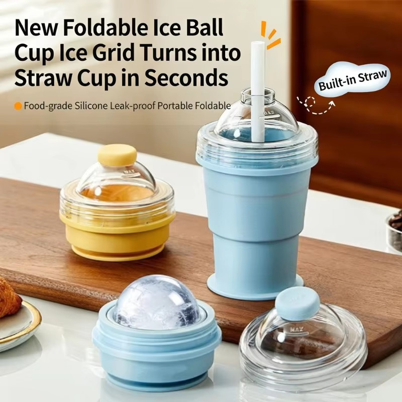Silicone Foldable Ice Ball Cup 2-in-1 Ice Maker & Drinking Cup