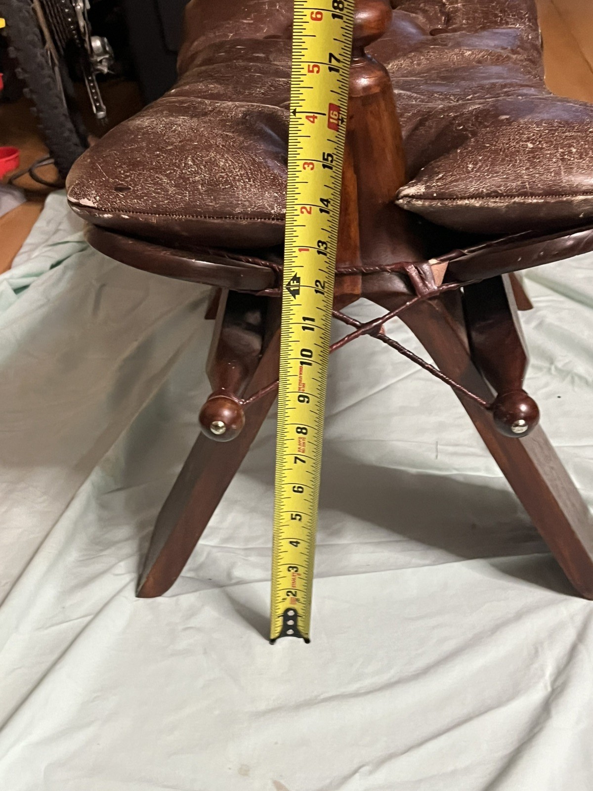 Moroccan Tuareg Brass Inlaid Wooden Camel Stool/ Bench Saddle Ottoman 1950s