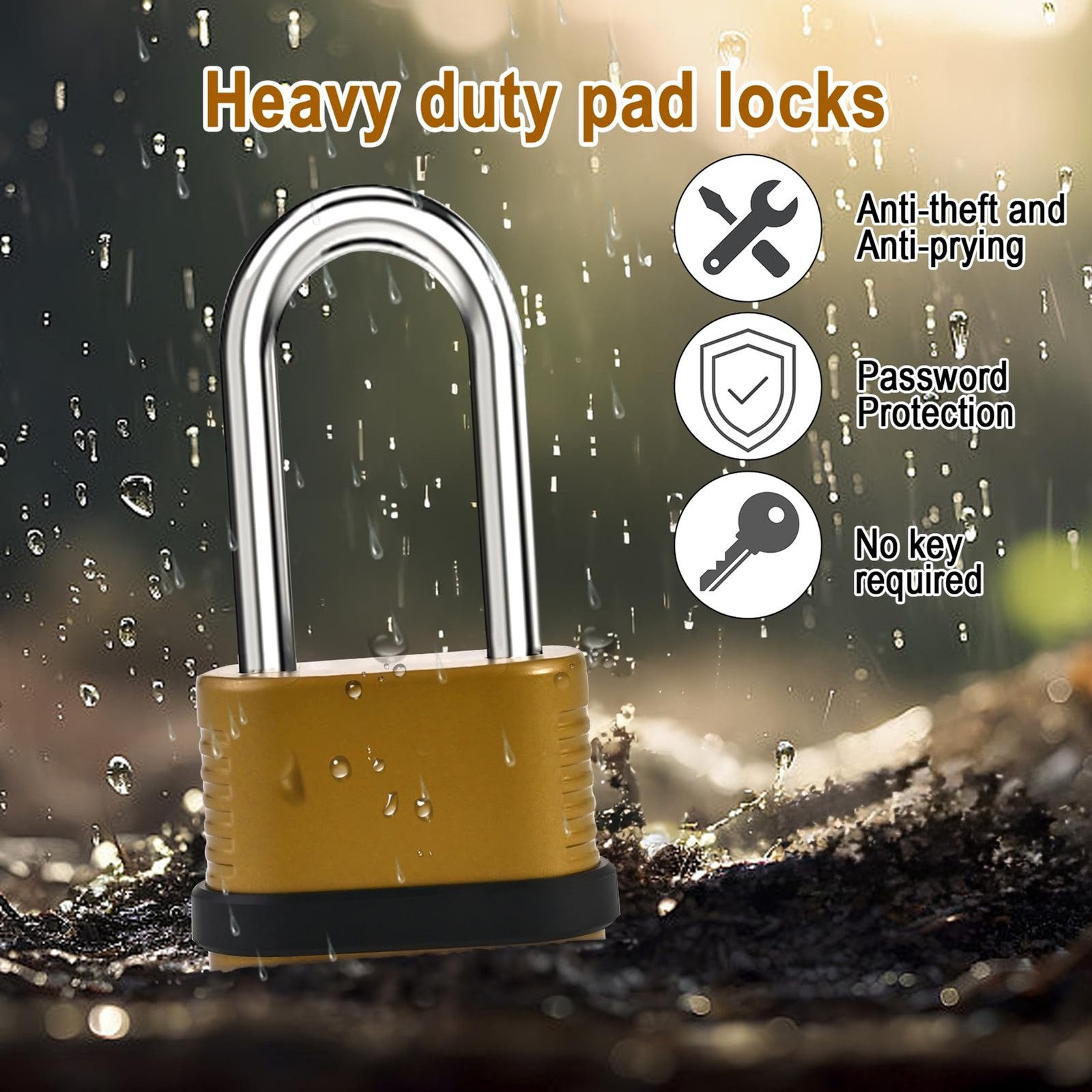4 Pack Long Shackle Combination Padlock - 105mm Heavy Duty Combination Locks, Ou
