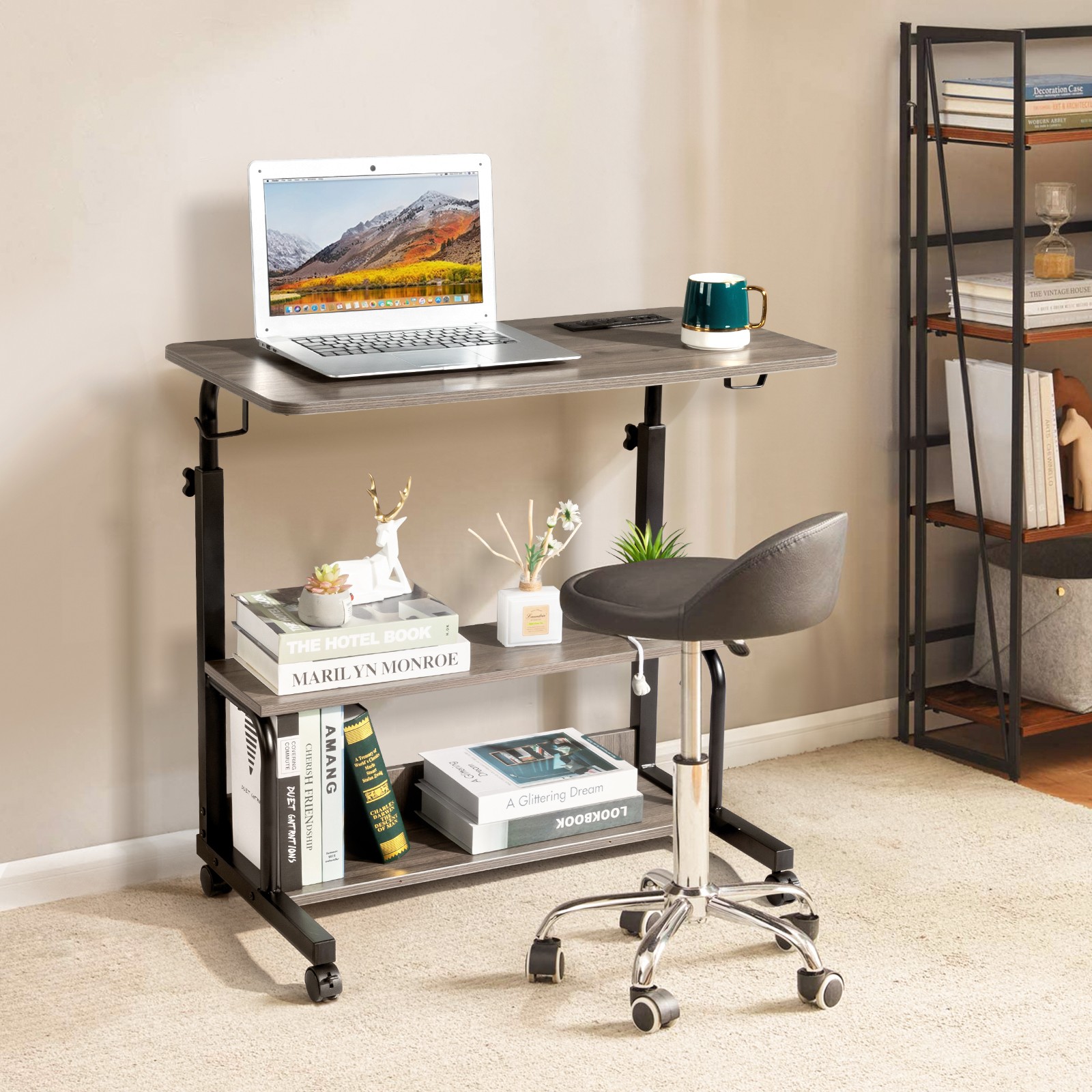 Grey Oak Particle Board with Melamine Coating Adjustable Computer Desk