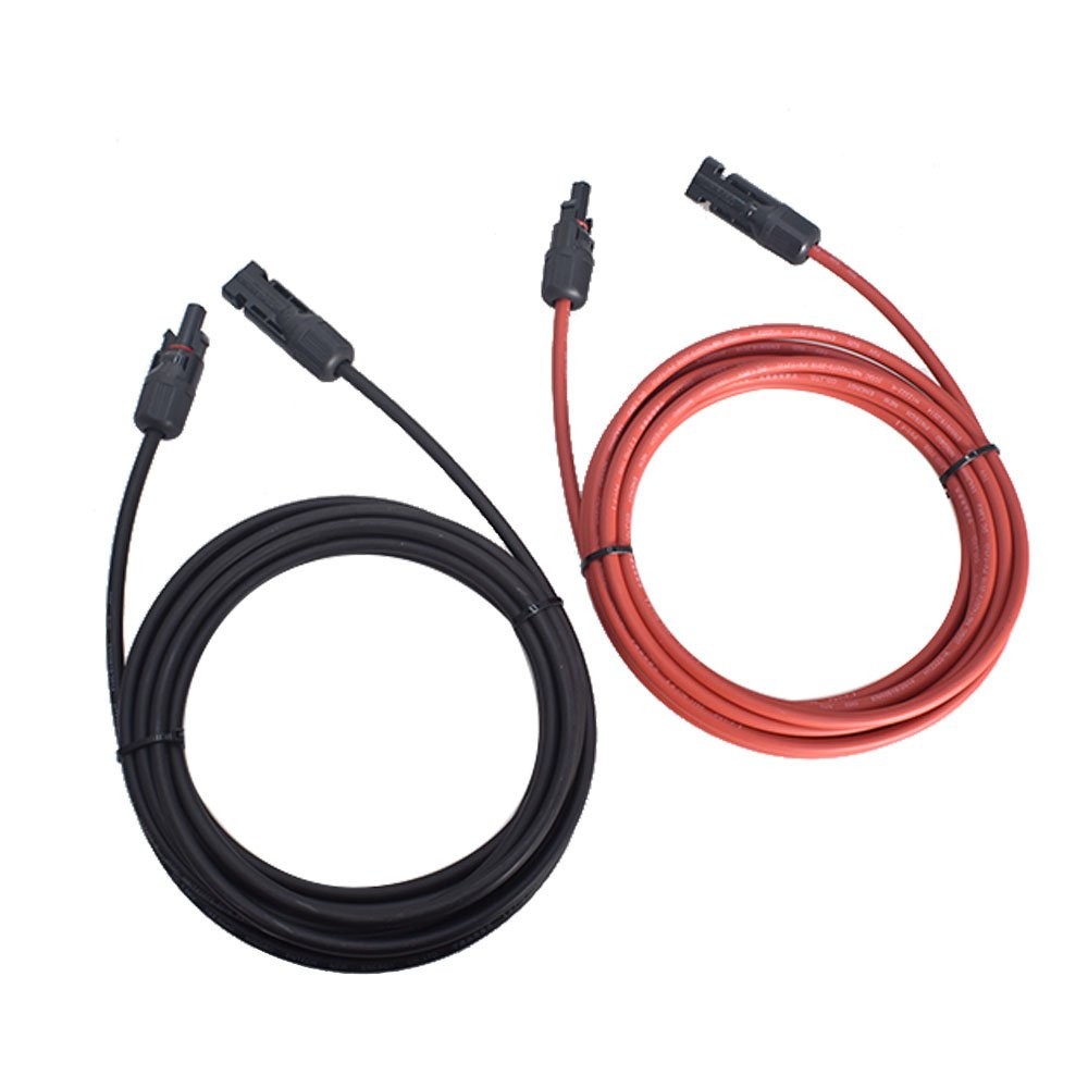 1 Pair Durable 12AWG 15FT Black+Red Solar Panel Extension Cable Wire Connector
