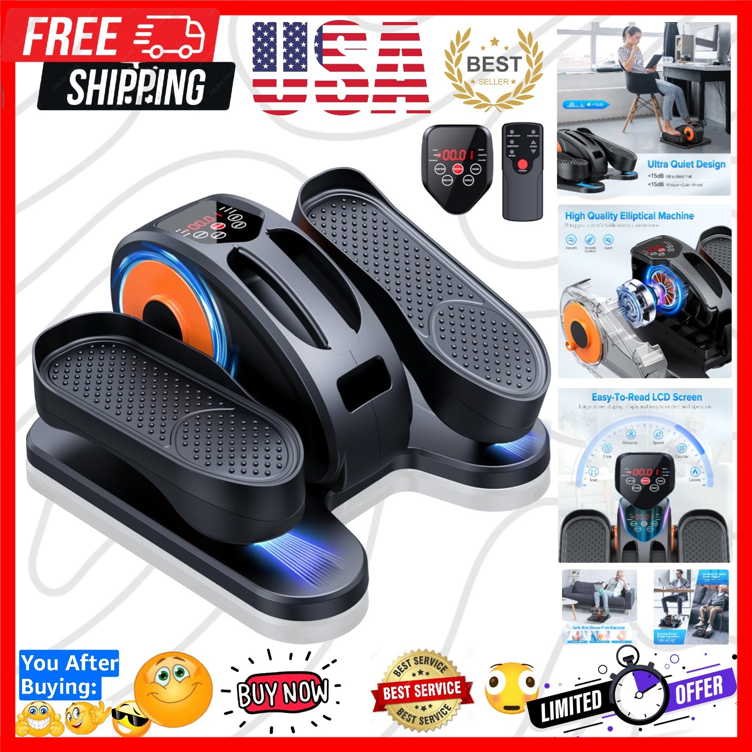 Under Desk Elliptical Machine, Electric Elliptical Leg Exerciser for Seniors ...