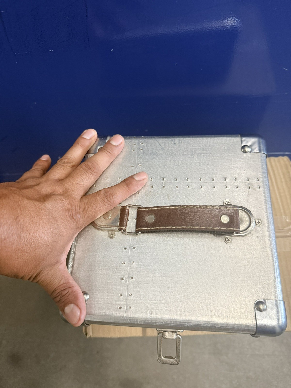 vintage riveted aluminum briefcase, 8x8