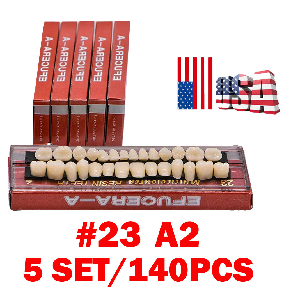 5 Set Dental Acrylic Resin Denture Shade A2 #23 Upper Lower Full Set US