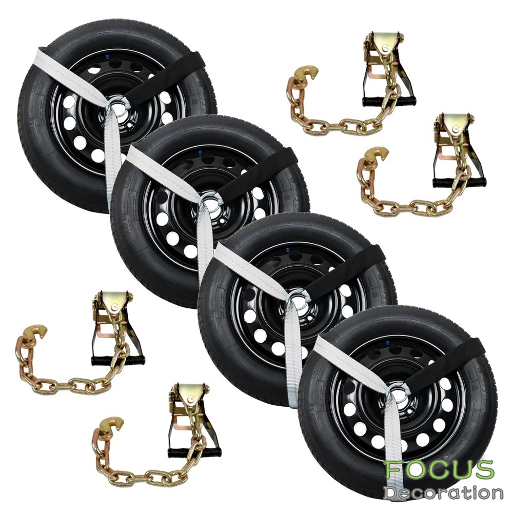 Car Tire Strap Tie Down 4 Pack Lasso Style 2"X 96" 3,300 Pound Silver Polyester
