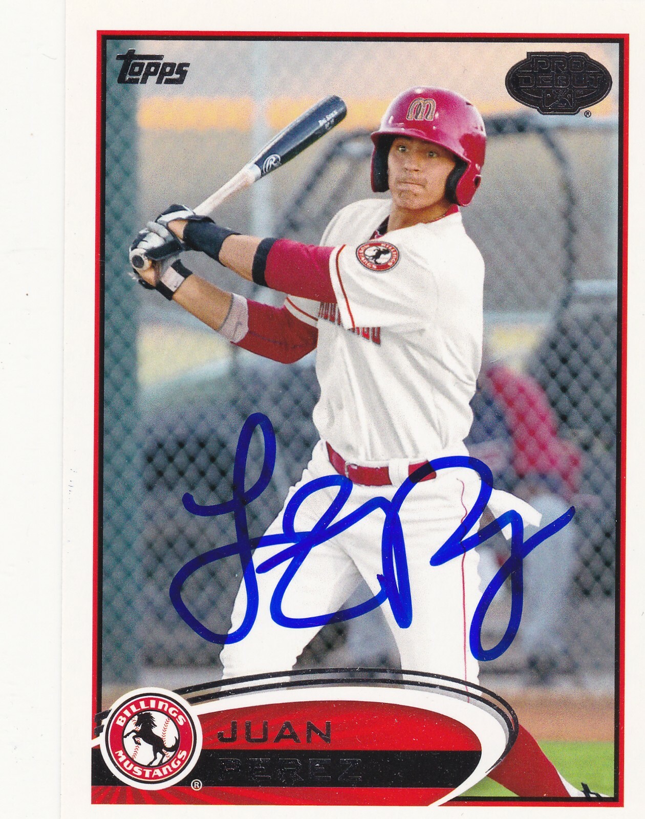 JUAN PEREZ BILLINGS MUSTANGS SIGNED 2012 TOPPS PRO DEBUT CARD COLLEGE OF CANYONS