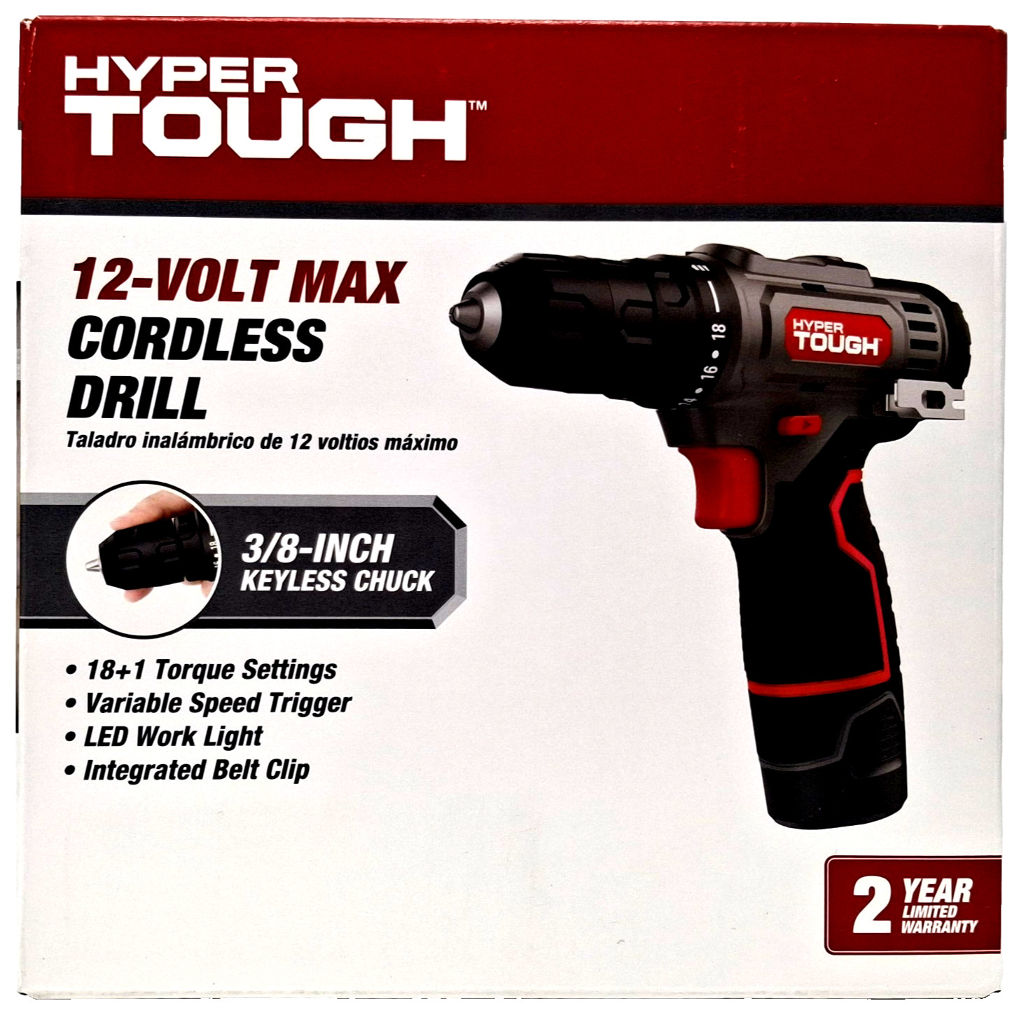 Hyper Tough 12-Volt Max Cordless Drill 3/8-inch Keyless Chuck 1.5Ah Battery