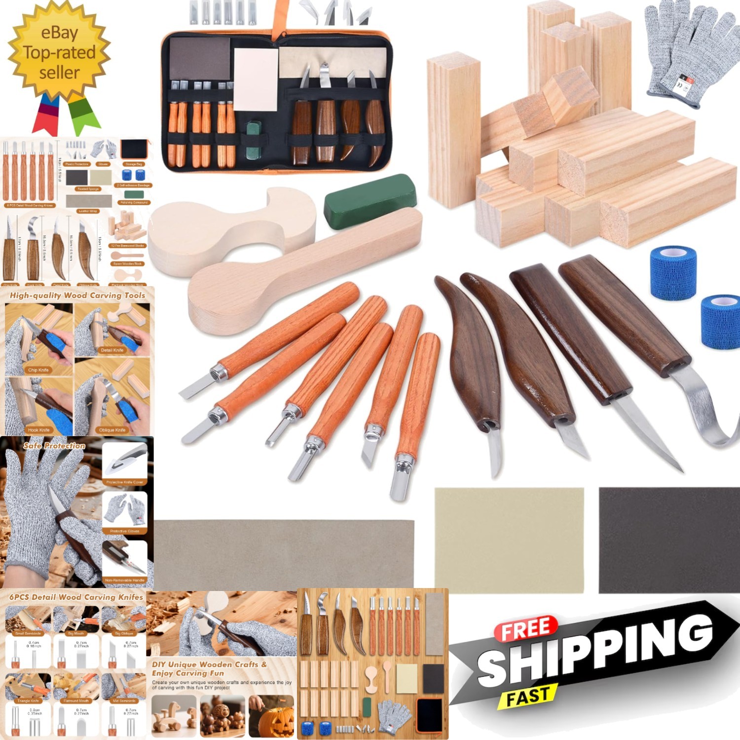 Essentials Wood Carving Knife Set: 42 Tools for Beginners & Professionals