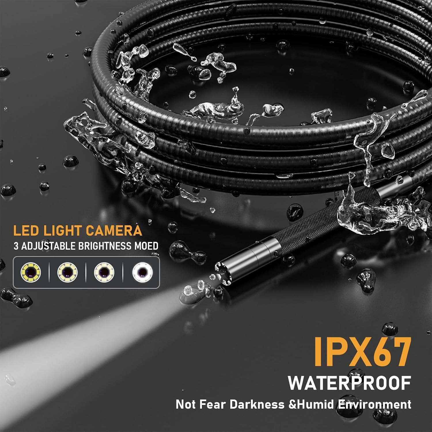 5FT 0.24in Two-Way Articulating Borescope Camera with Light for Inspections