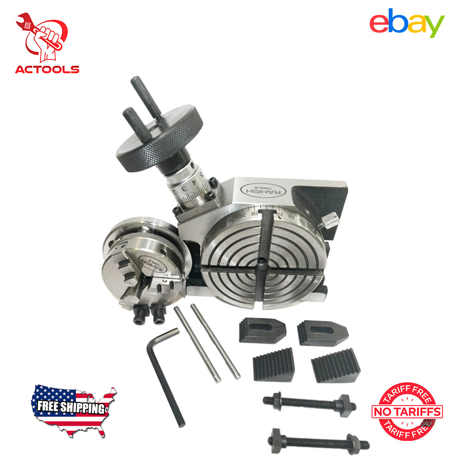 New Rotary Table 4" 100mm With 65 mm 3 Jaw Chuck Backplate Plus M6 Clamp Kit USA
