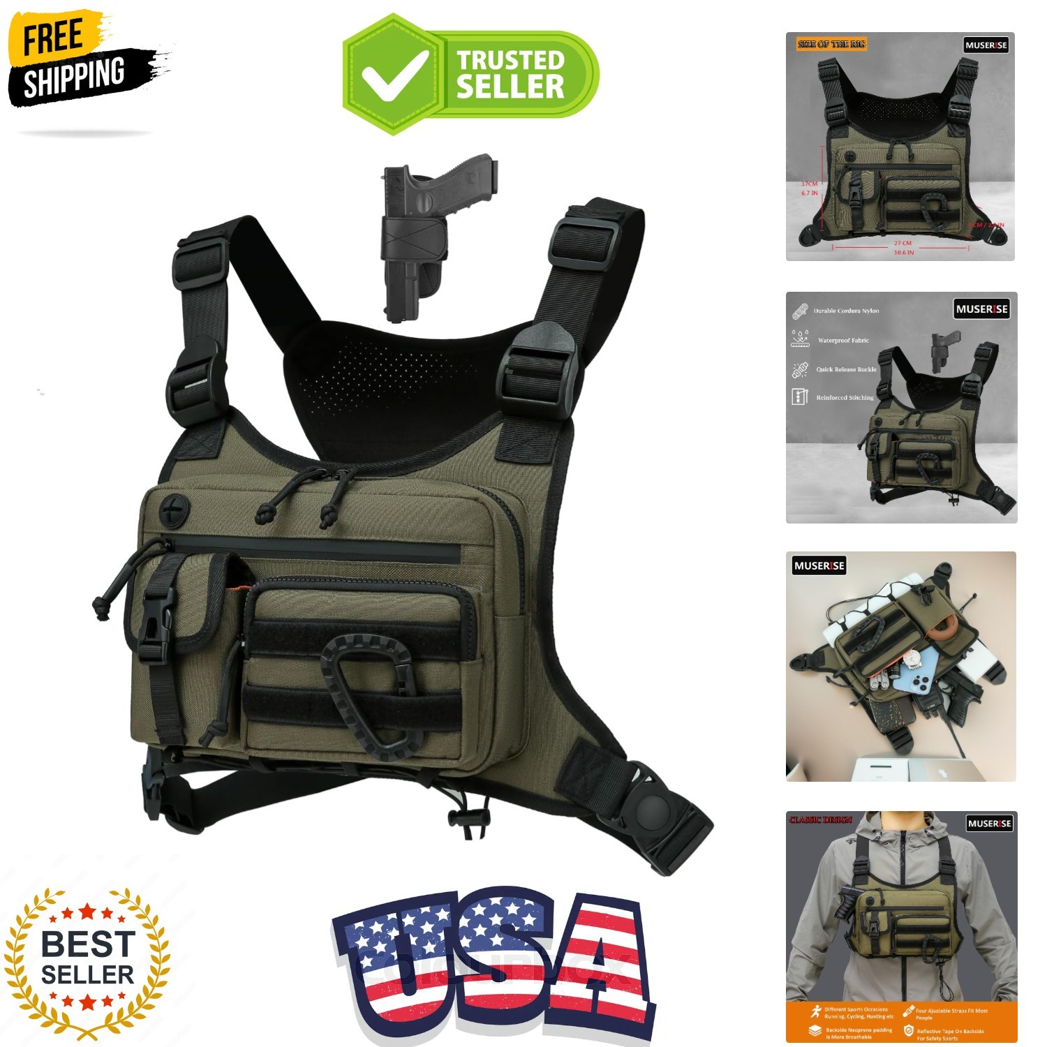 Outdoor Chest Bag For Men and Women, Tactical Vest For Running, Cycling, EDC ...