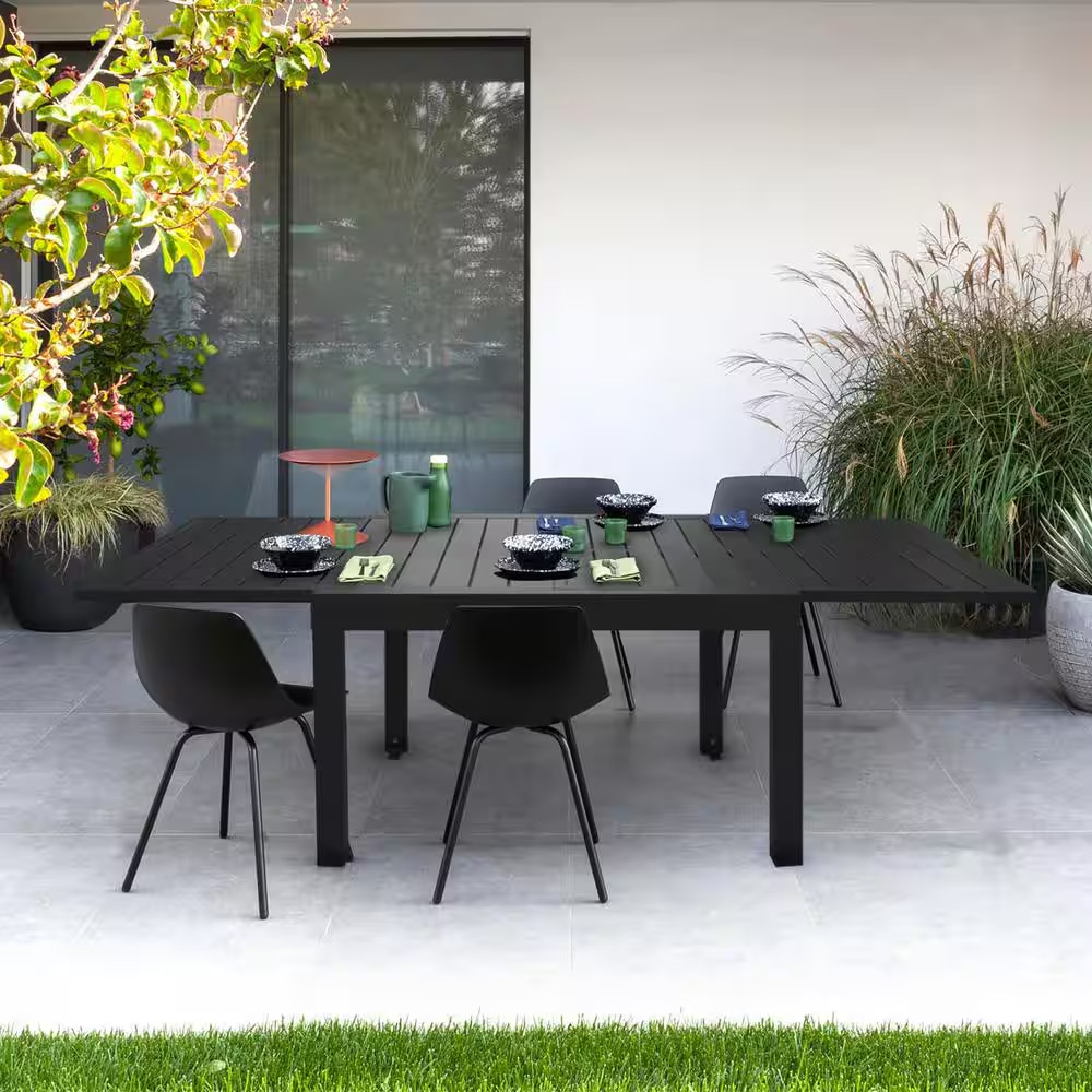 Dark Brown Rectangular Aluminum Outdoor Dining Table Withextension 35 In. to 71