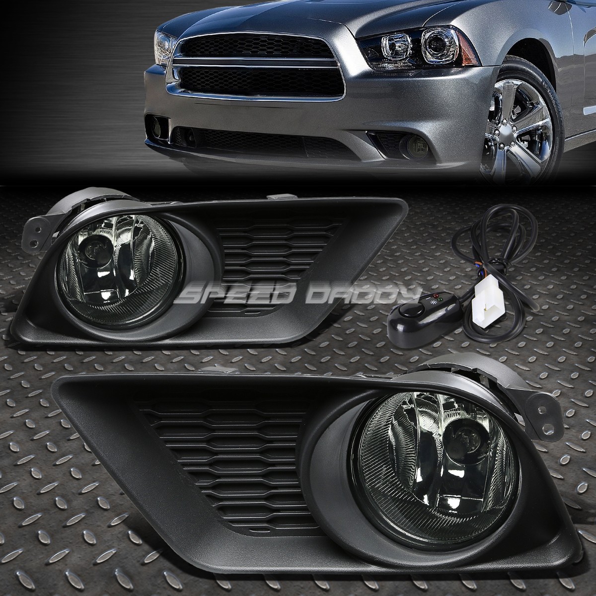 FOR 11-14 DODGE CHARGER SMOKED LENS BUMPER DRIVING FOG LIGHT LAMP W/BEZEL+SWITCH