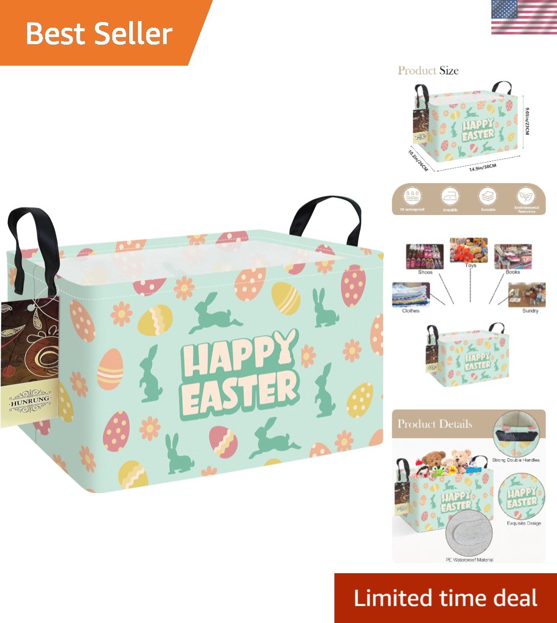 Stylish Rectangular Canvas Storage Basket for Nursery & Playroom - Easter Theme