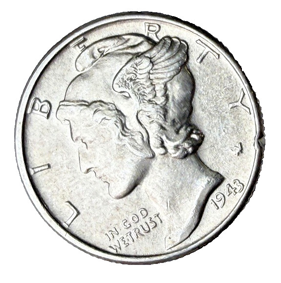 1943-P Mercury 10c 90% SILVER ~ GEM BU ~ Partial Split Bands ~ GR8 Luster ~ B50