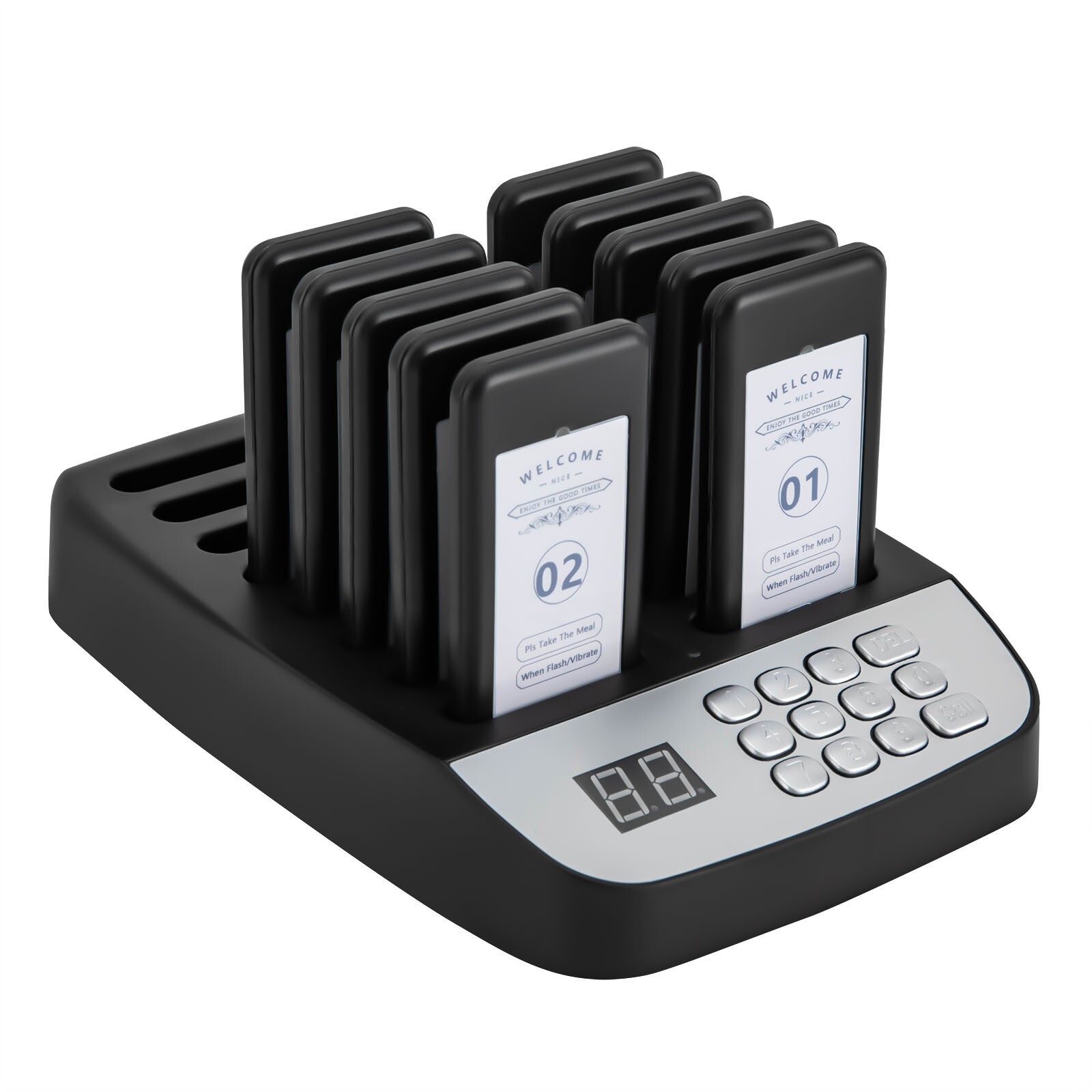 Wireless Restaurant Pager System 10 Beepers Guest Paging Queue Call Black