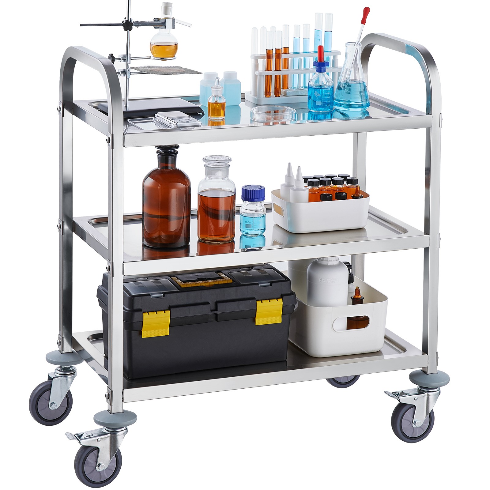 Uimoso 3-Tier Stainless Steel Cart Mobile Lab Utility Cart 400lbs Medical Clinic