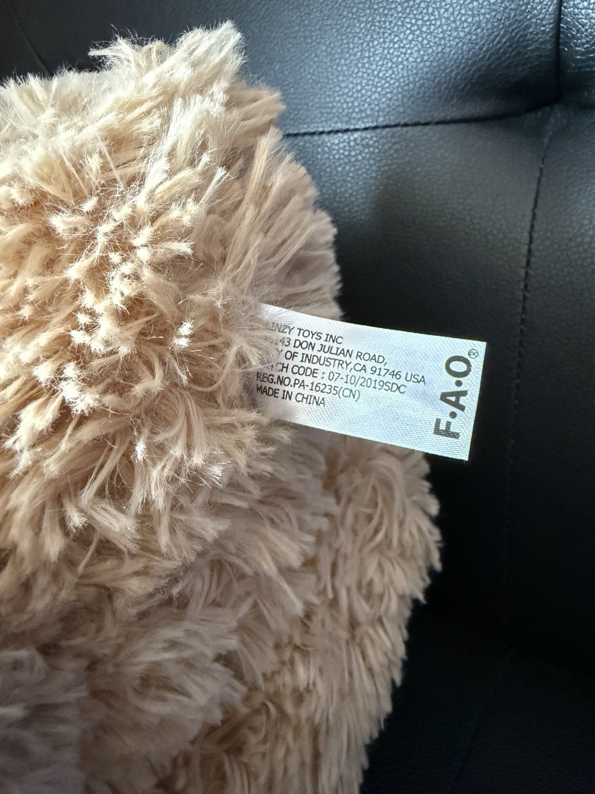 FAO Schwarz Bear Plush 18” Tan w/Red & Black Bowtie