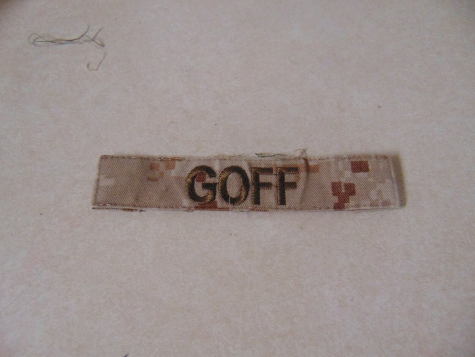MILITARY PATCH US MARINES NAME TAPE TAG SEW ON DESERT COMBAT USED GOFF