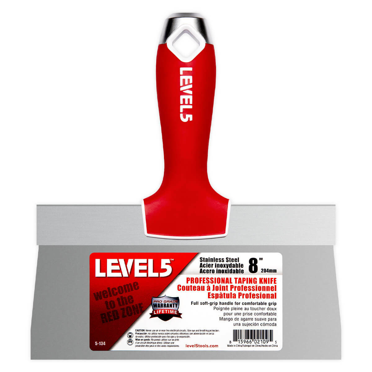 8" Stainless Steel Drywall Taping Knife with Soft Grip Handle | LEVEL5 | 5-134