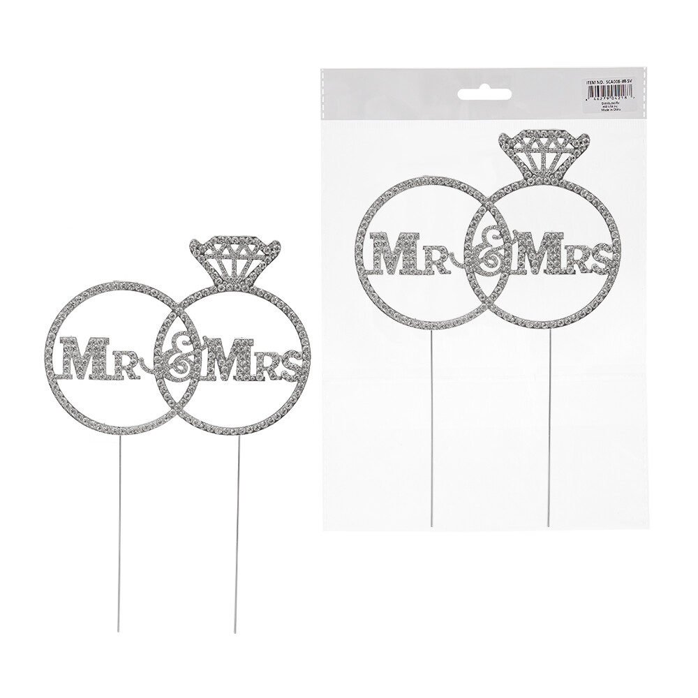 Mega Crafts - Sparkling Rhinestone Design Cake Topper - Silver, 1PC