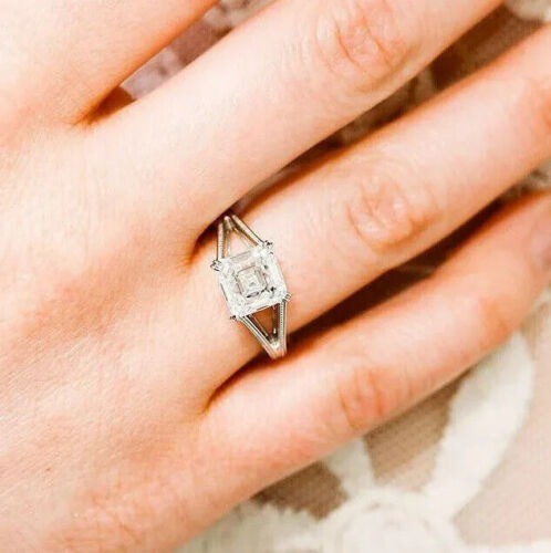 White Diamond Asscher Cut 2.40 Ct Lab-Created Wedding Ring 925 Sterling Silver