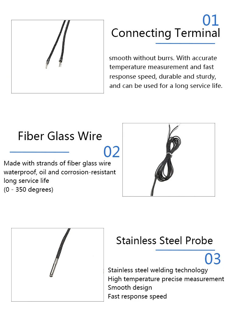 Fiber Glass Wire High Temperature Control NTC Thermistor Sensor Probe 350 Degre