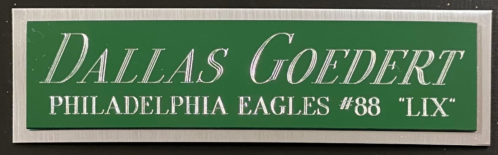 DALLAS GOEDERT EAGLES NAMEPLATE AUTOGRAPHED Signed Football HELMET JERSEY PHOTO