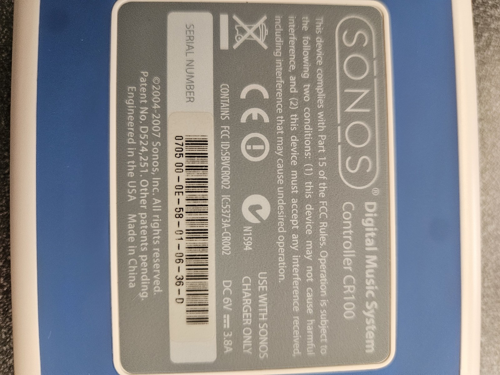 2 Sonos CR100 Digital Music System Controllers Powers on, charges. No testing