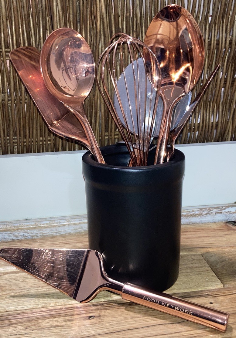 8 Pc Food Network Copper Colored Stainless Steel Kitchen Utensil Set Spatula Pie