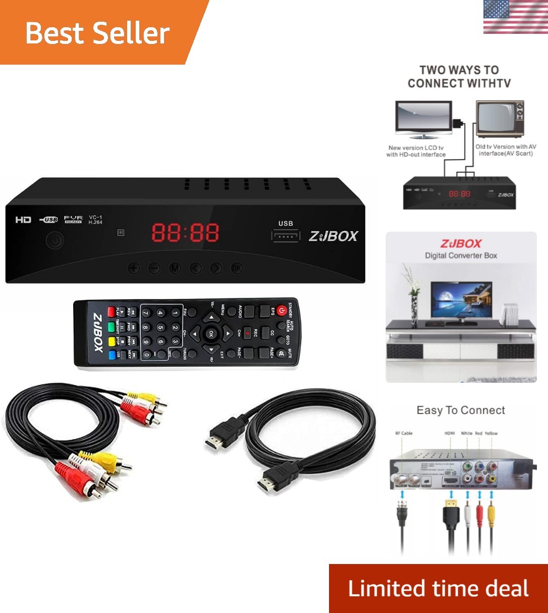 Full HD Digital TV Converter - ATSC Tuner with Timer, HDMI & USB Functionality