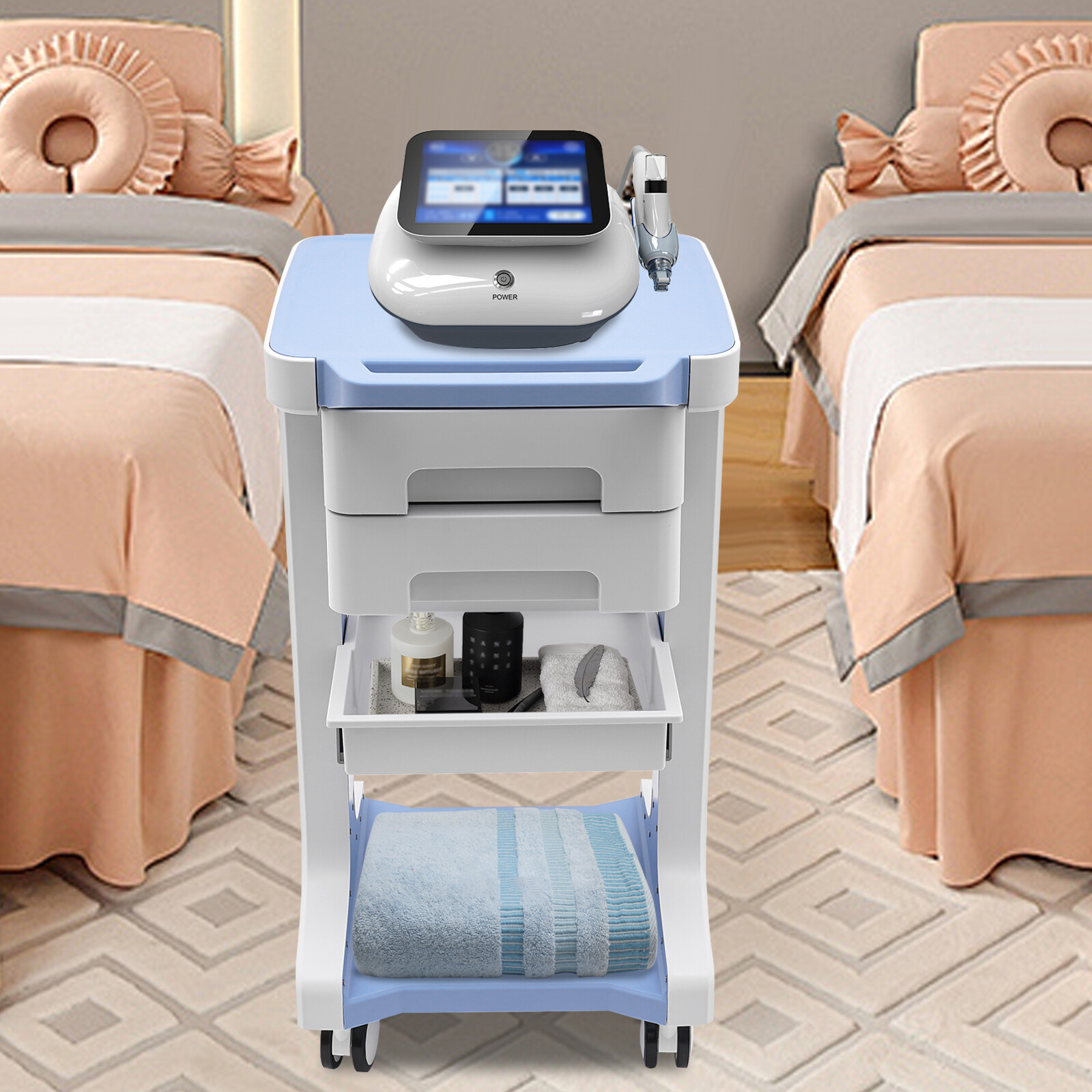 3 Tire Beauty Salon Cart Salon Trolley Cart with 2 Drawers and Holders Modern