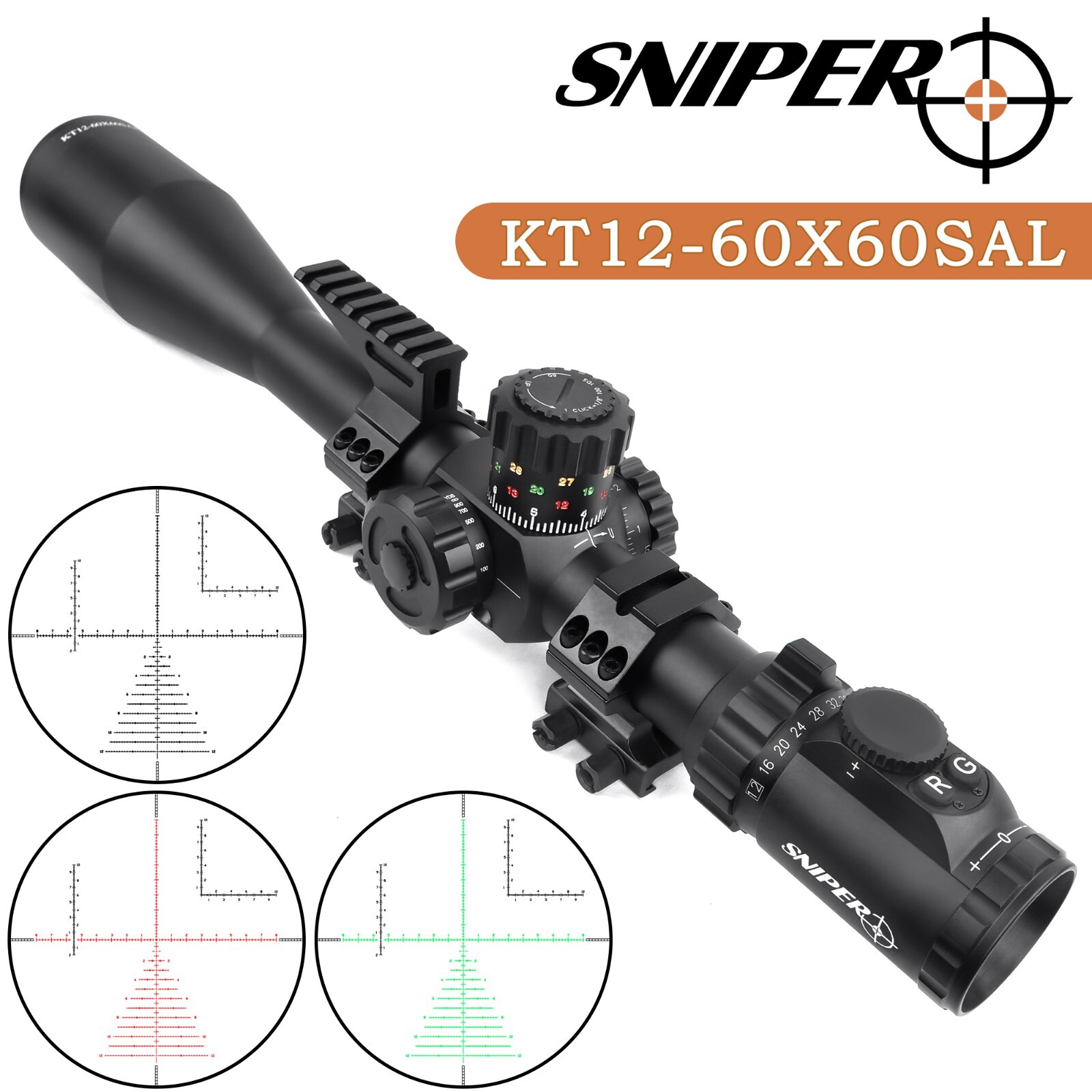 Sniper 12-60X60SAL Rifle Scope 35mm Tube MOA RETICLE  6.5/.308/ .338