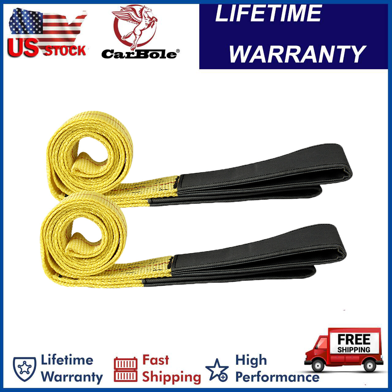 2Pack 2" x6FT Lifting Sling Straps with Heavy Duty Flat Loops Performance Strap