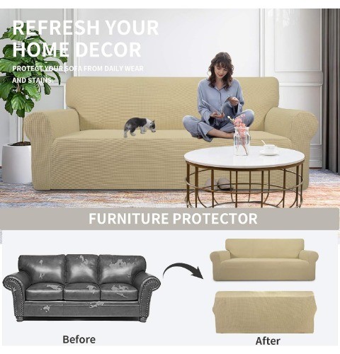 Upholstery cover Furniture protector, polyester spandex jacquard fabric, beige