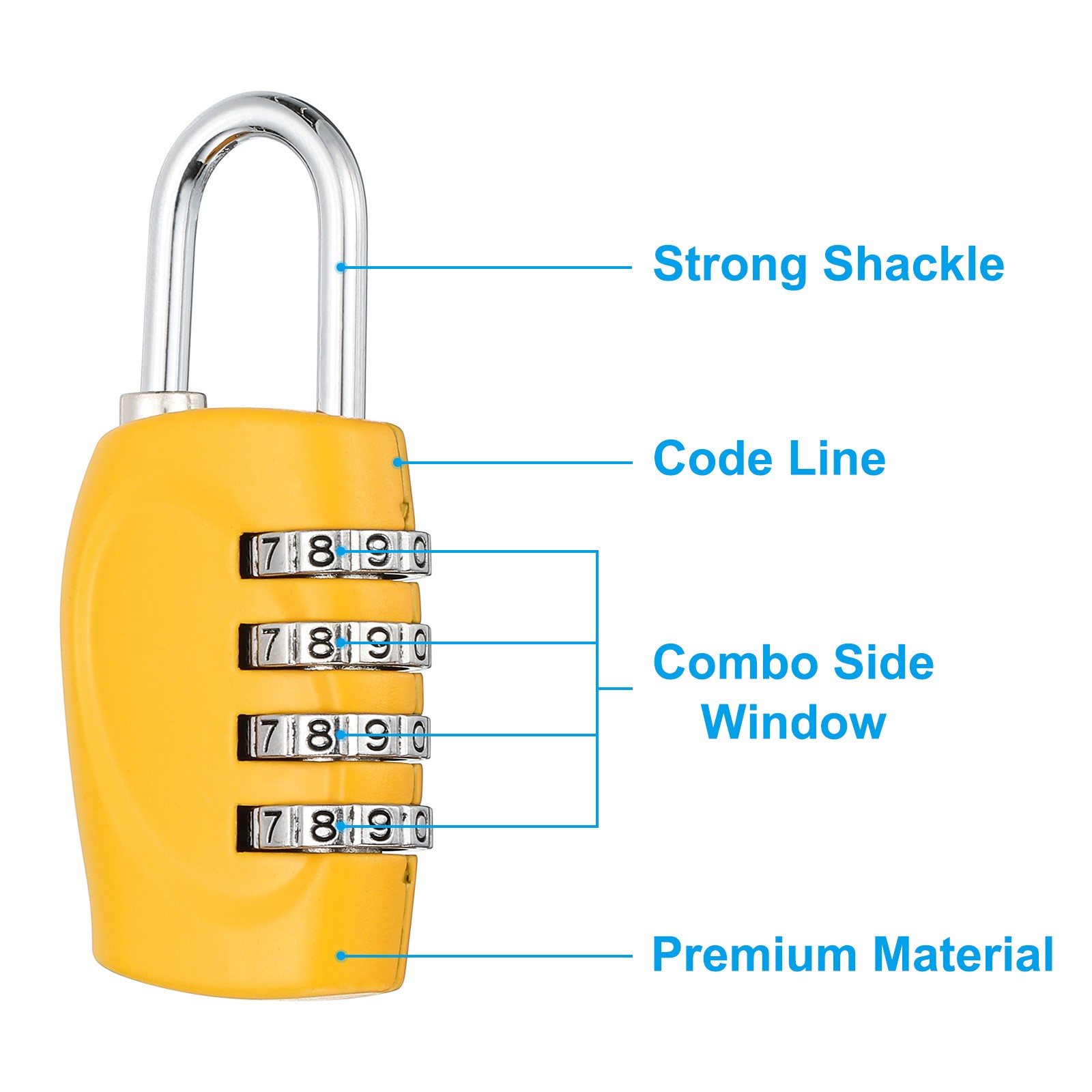 Combination Lock, 4 Digit Outdoor Padlock Waterproof Locker Lock, Yellow